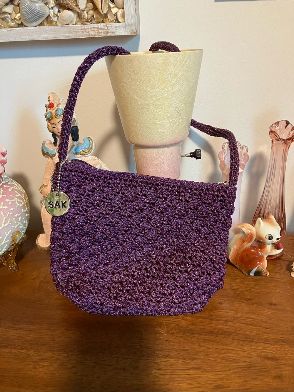 The Sak Mini Metallic Purple Crochet Bag